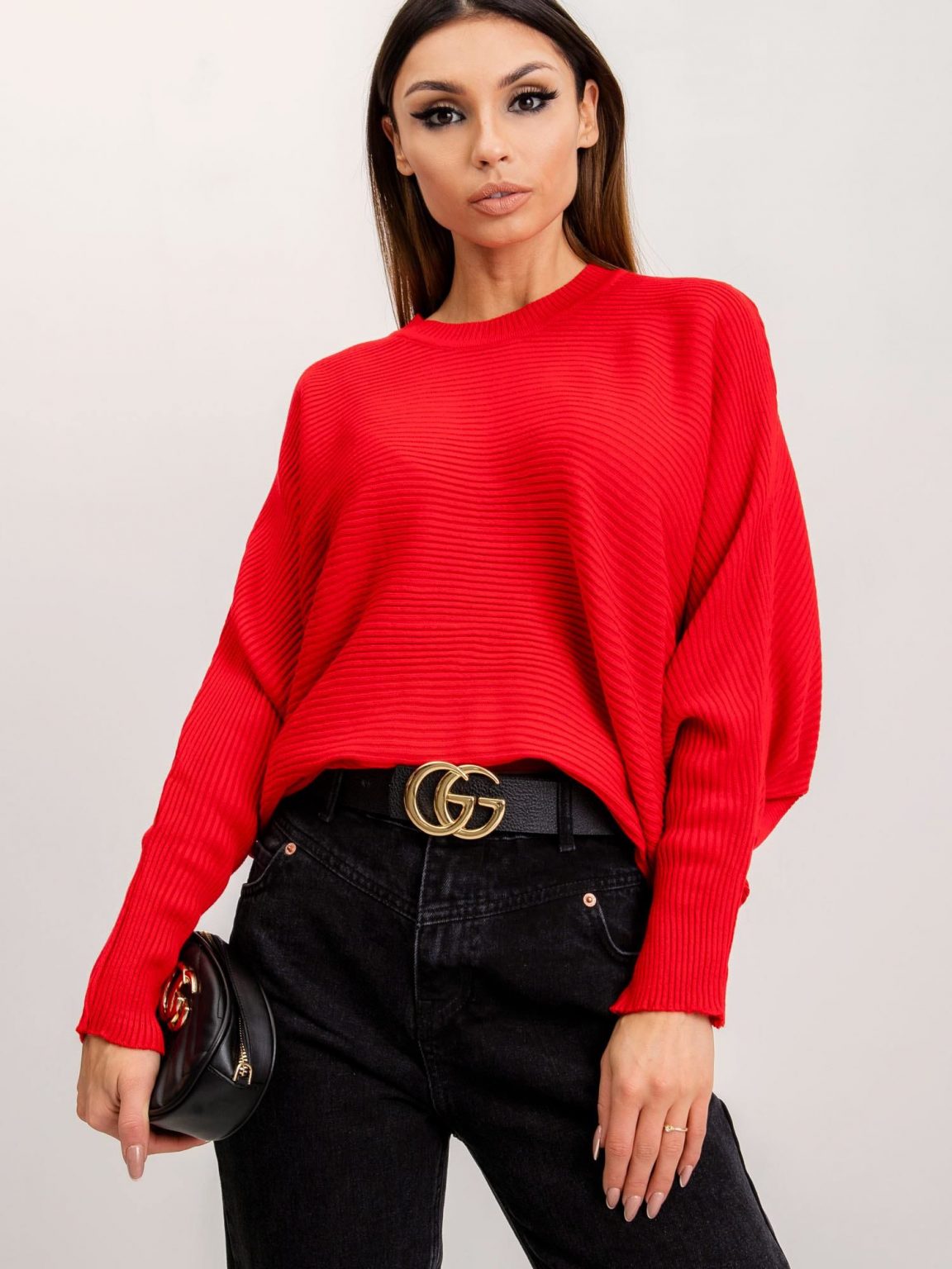 RUE PARIS Czerwony sweter Pose
