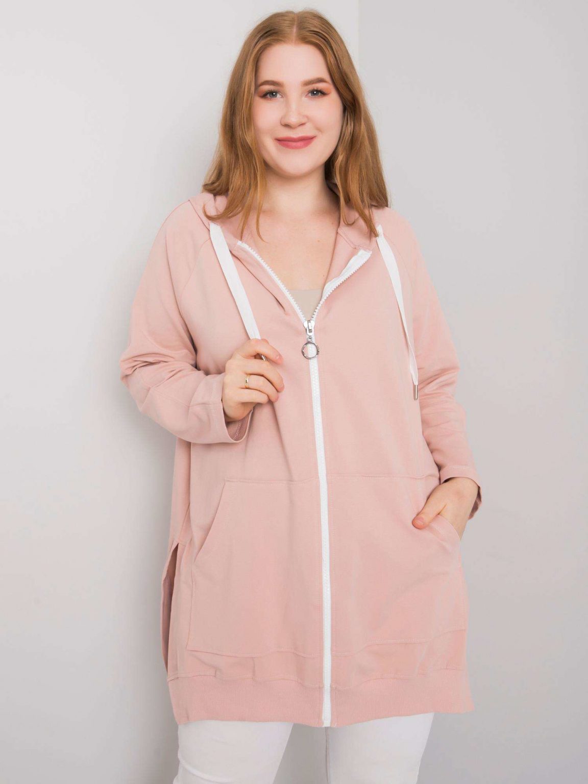 Brudnoróżowa rozpinana bluza plus size Idrissa
