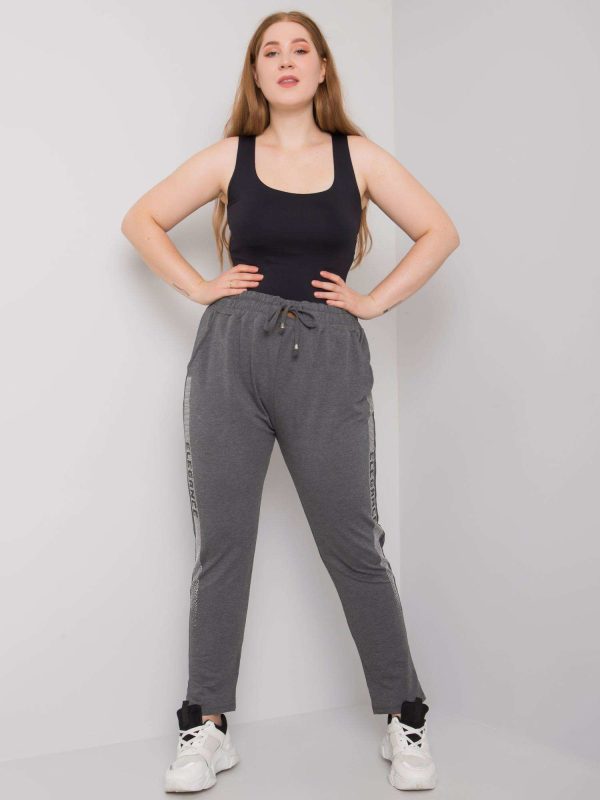 Ciemnoszare melanżowe spodnie dresowe plus size z aplikacją Aelis