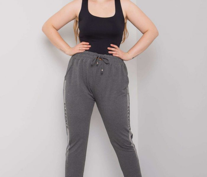 Hurtownia Ciemnoszare melanżowe spodnie dresowe plus size z aplikacją Aelis