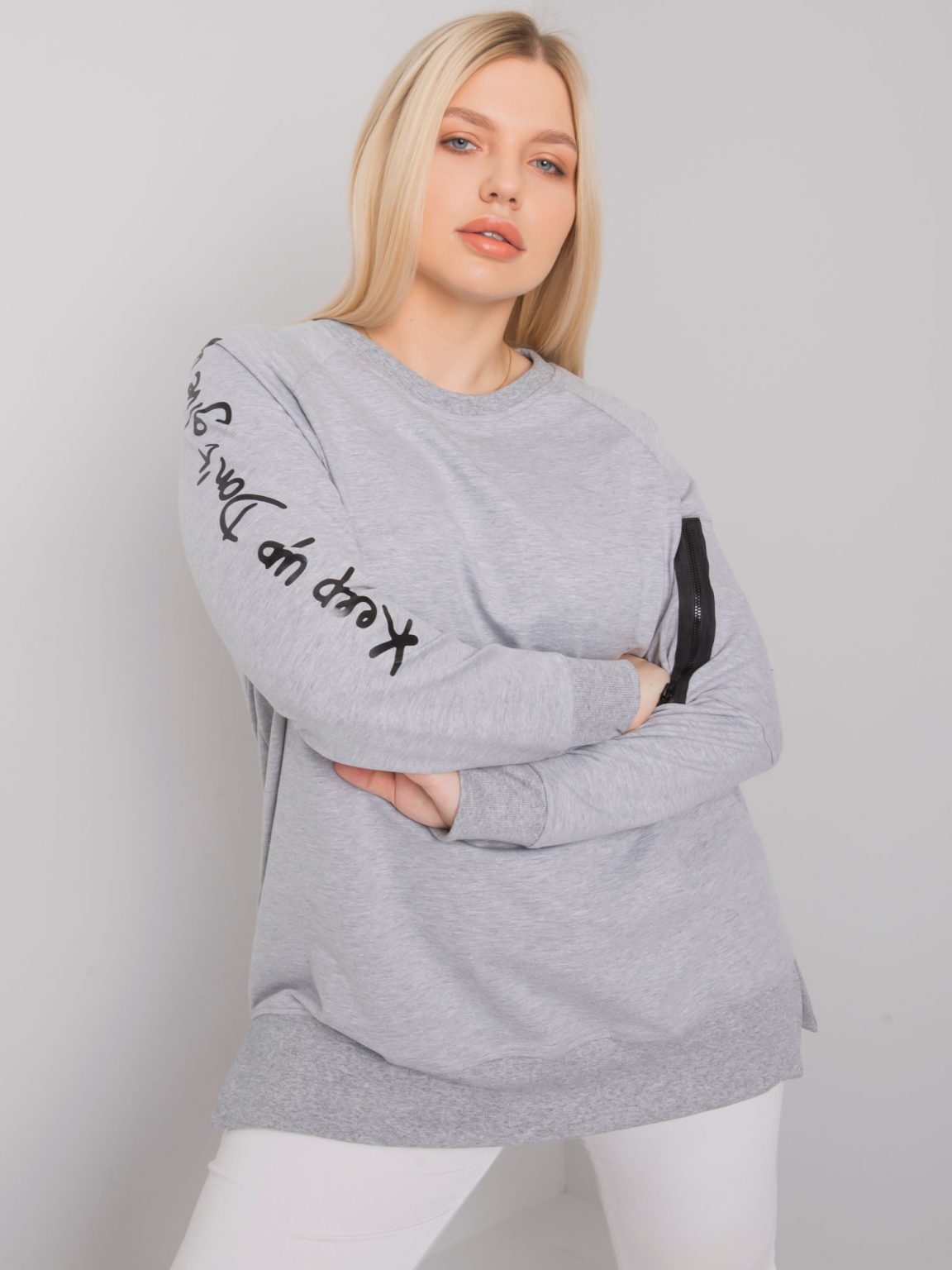 Szara melanżowa tunika dresowa plus size Parma