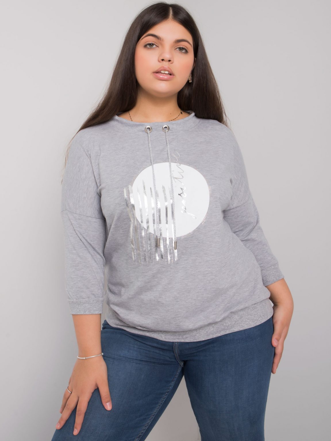 Szara melanżowa bluzka plus size z aplikacją Bella