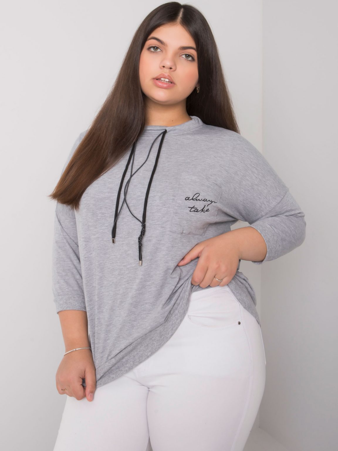 Szara melanżowa bawełniana bluza plus size Shelly