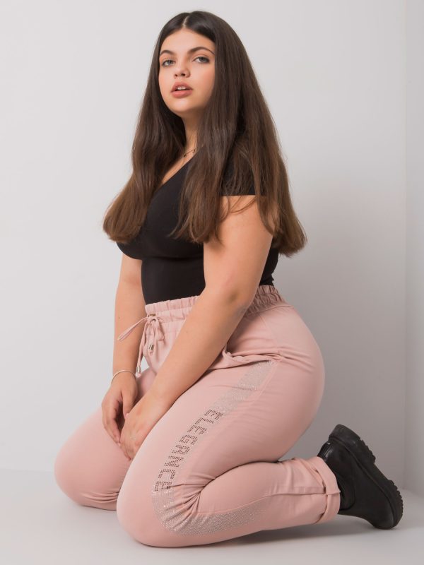 Brudnoróżowe spodnie dresowe plus size z aplikacją Aelis