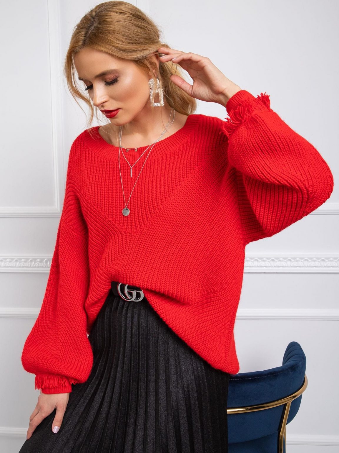 BY O LA LA Czerwony sweter damski