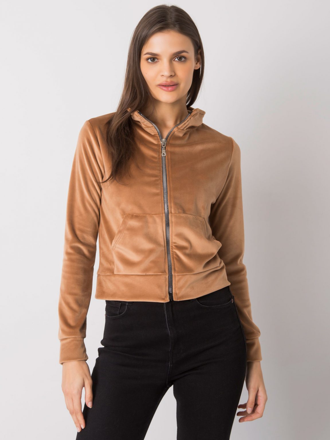 Camelowa welurowa bluza rozpinana Charley RUE PARIS