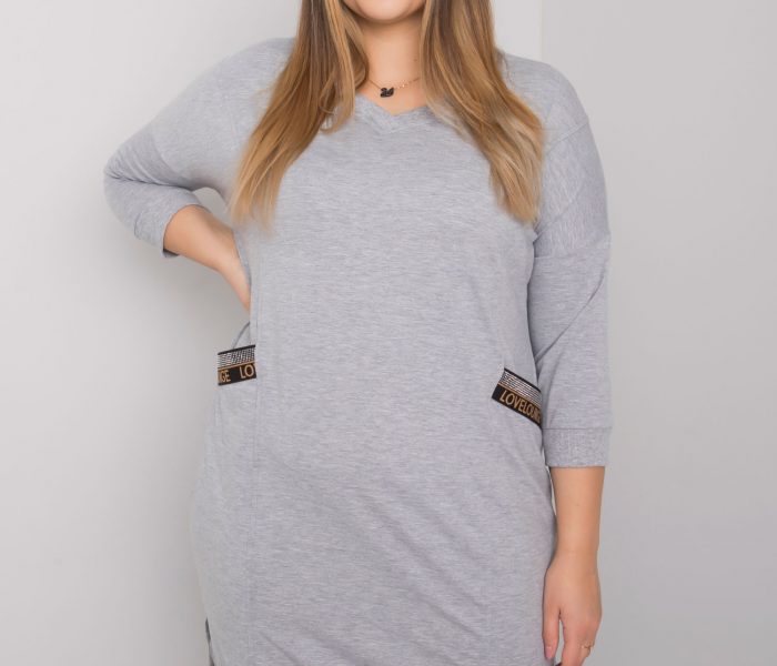 Hurtownia Szara melanżowa sukienka plus size z kieszeniami Susan
