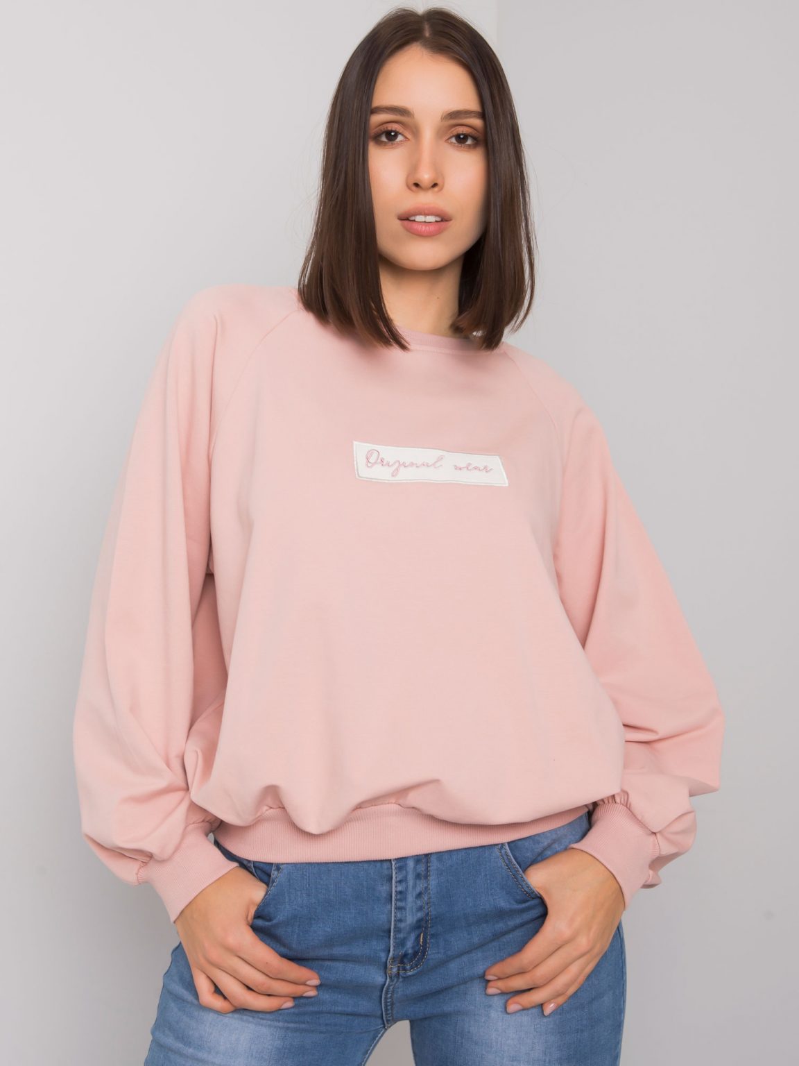 Brudnoróżowa bluza plus size bez kaptura Hariette