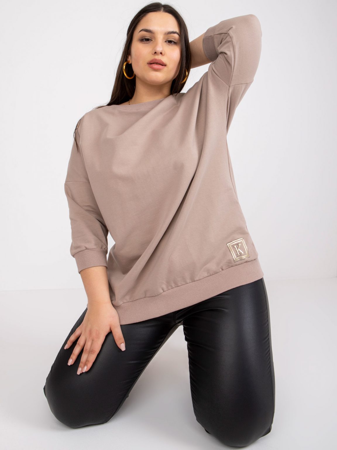 Ciemnobeżowa bluzka plus size bawełniana Odile