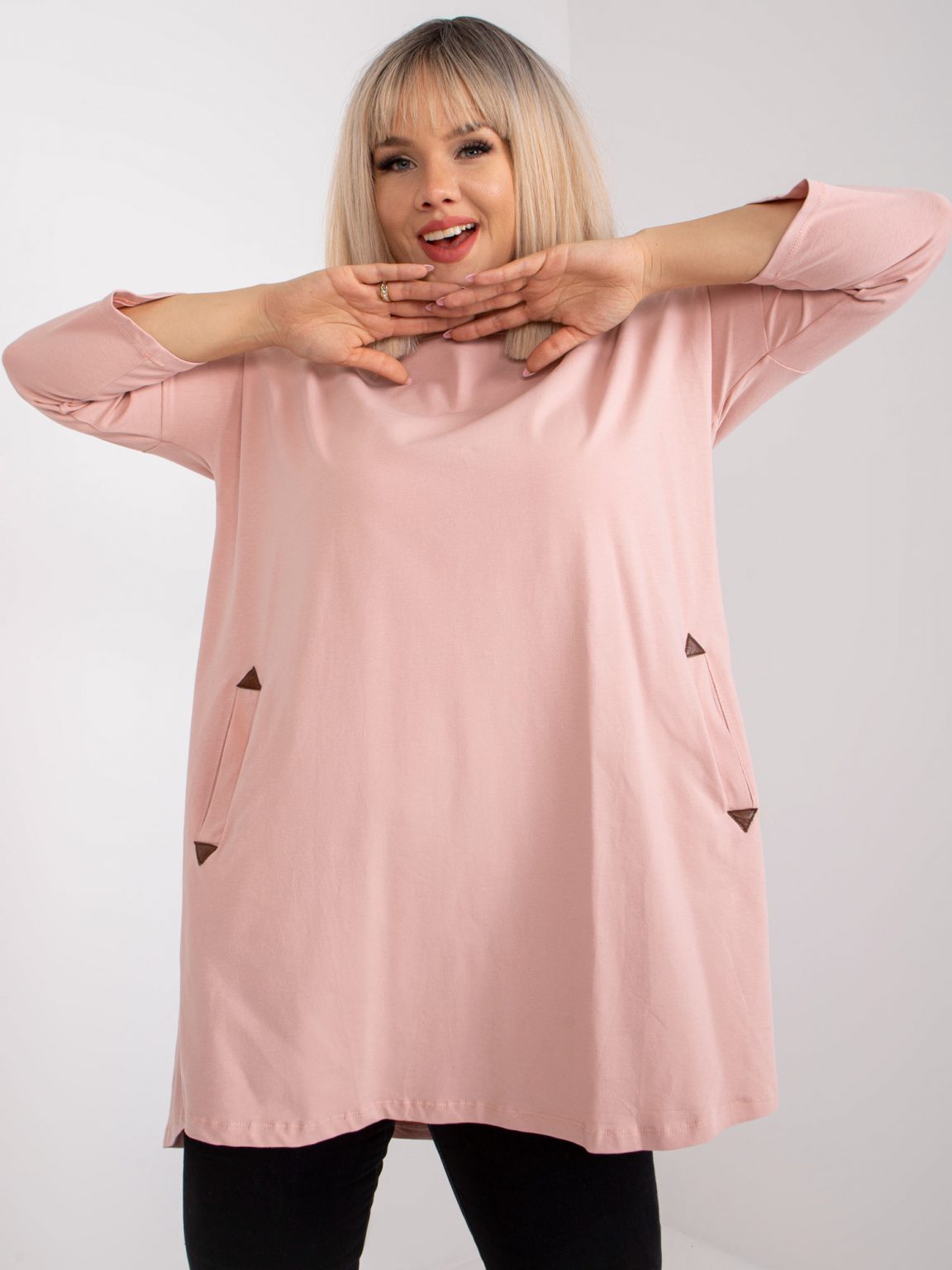 Brudnoróżowa dresowa tunika plus size z bawełny Aline