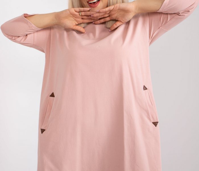 Hurtownia Brudnoróżowa dresowa tunika plus size z bawełny Aline