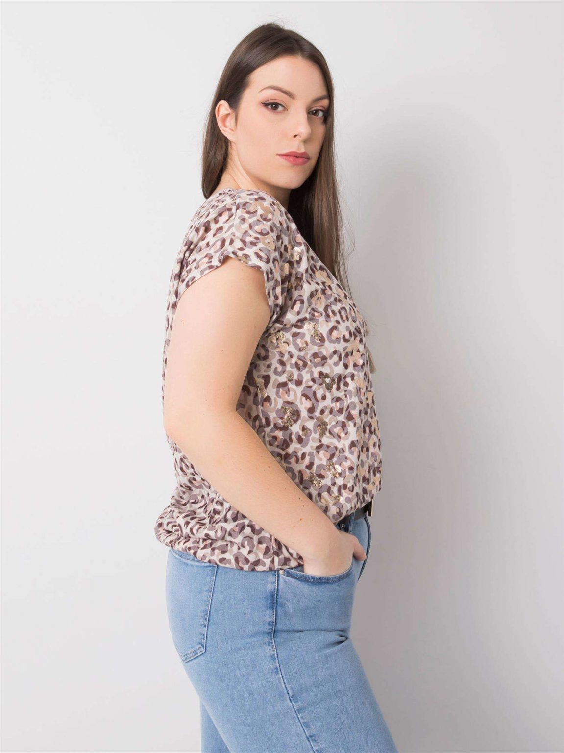 Beżowa bluzka plus size w cętki Yvonne