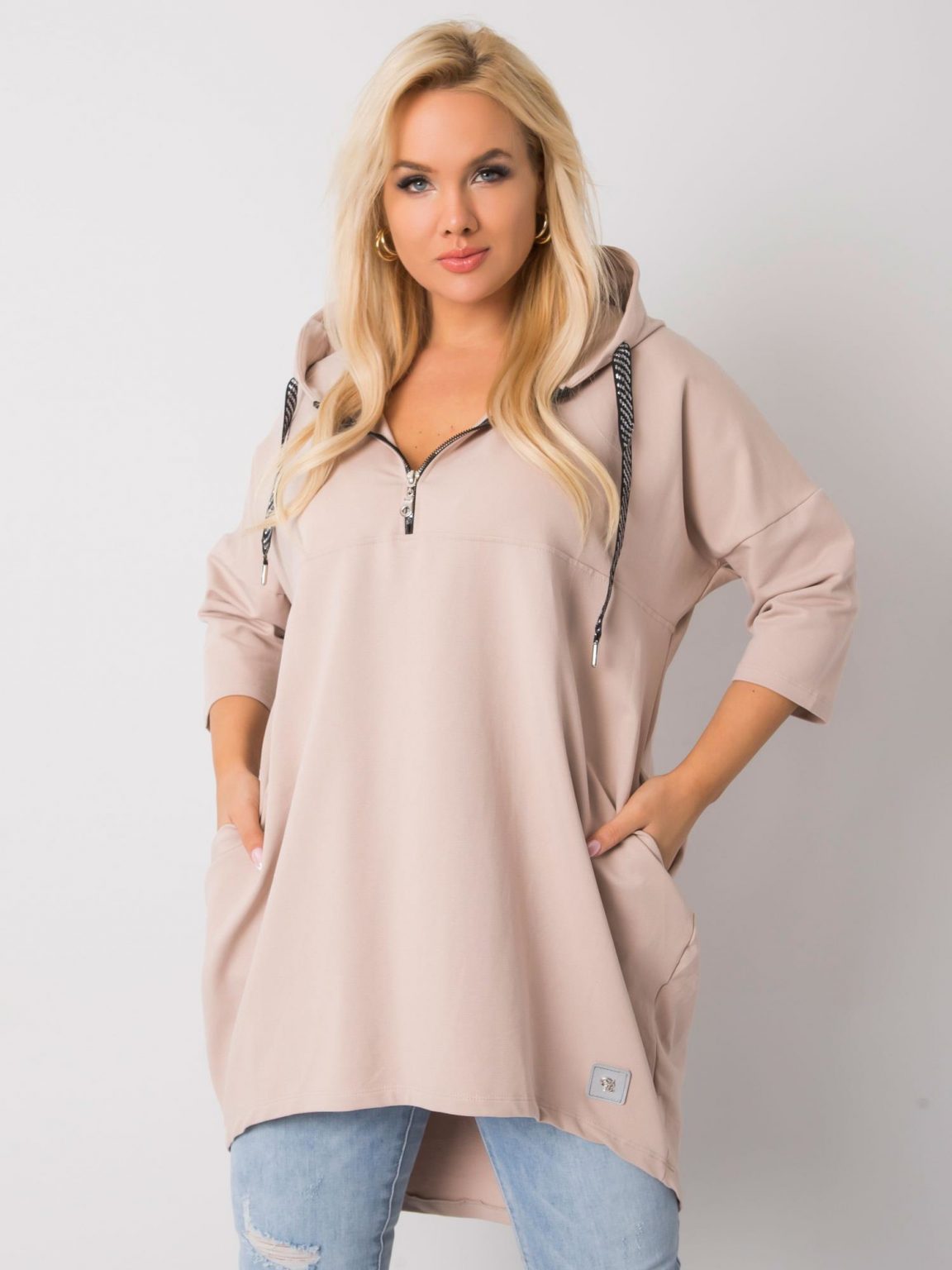 Beżowa bawełniana bluza plus size Adreana