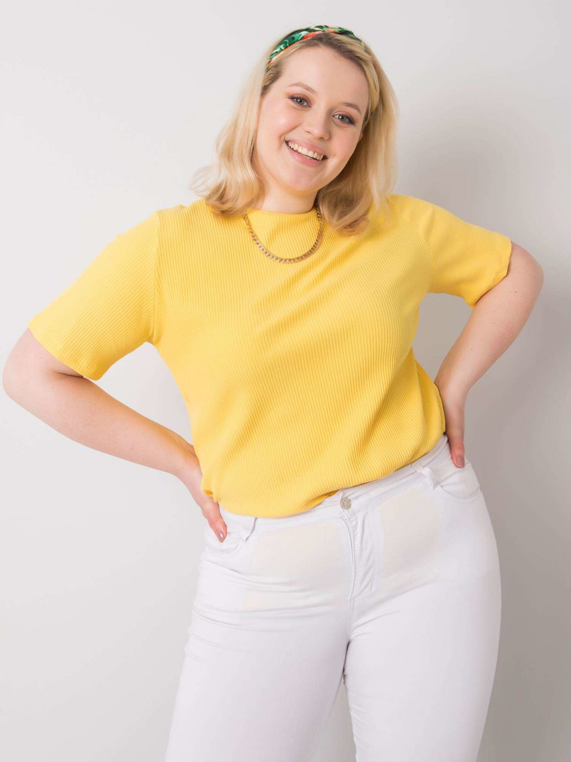 Żółta bluzka plus size z materiału prążkowanego Stella