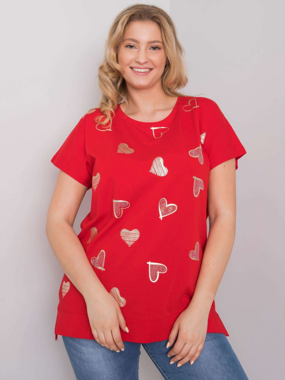 Czerwona bluzka plus size z bawełny Zandra