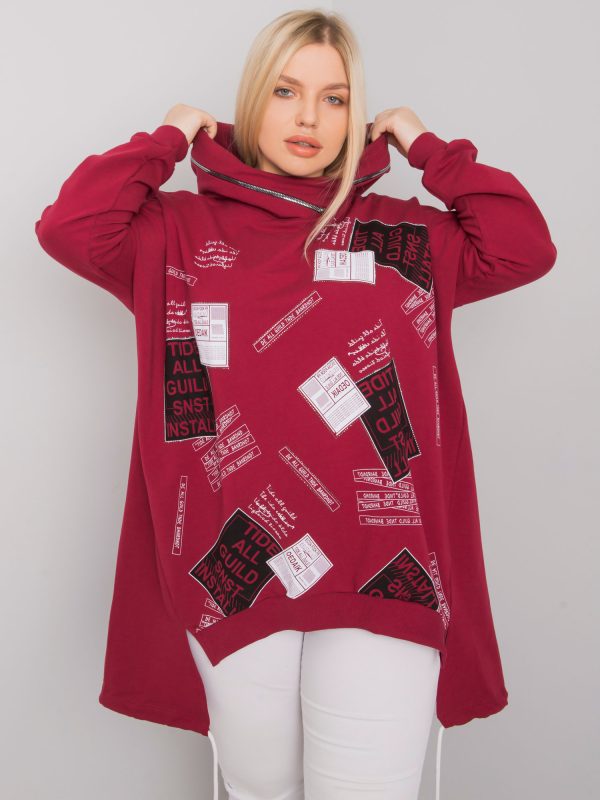 Bordowa bluza z kapturem plus size Ives