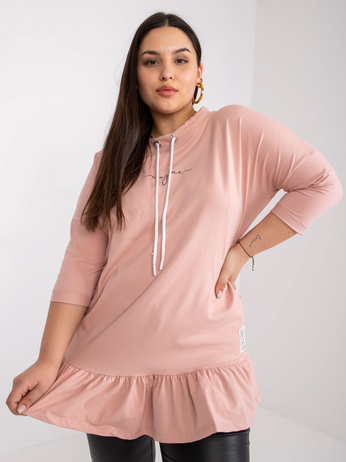 Brudnoróżowa tunika dresowa plus size z bawełny Elisabeth