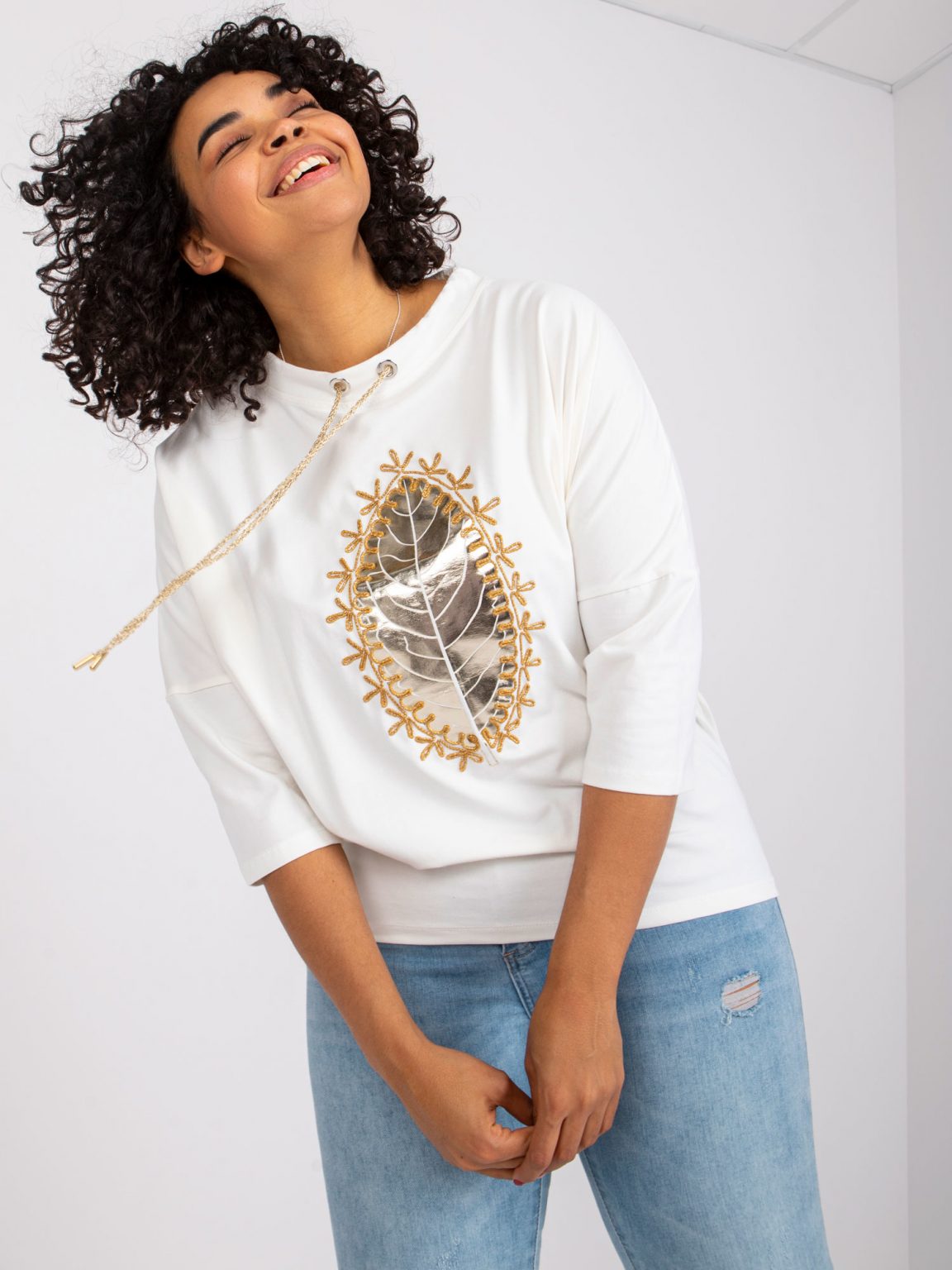 Ecru bluzka plus size z bawełny Vera
