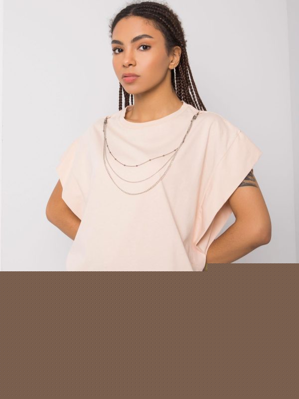 Brzoskwiniowy t-shirt z naszyjnikiem Arianna RUE PARIS