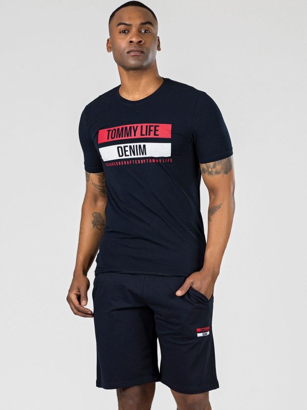 TOMMY LIFE Granatowy męski t-shirt