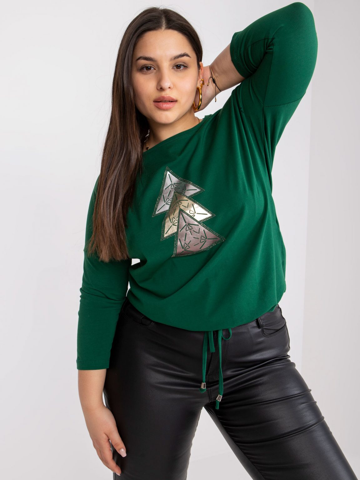 Ciemnozielona bluzka plus size ze ściągaczem Beate
