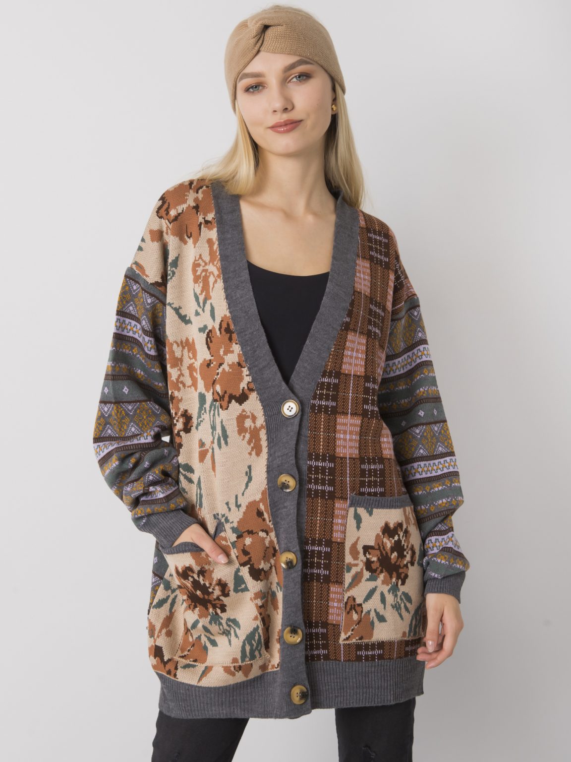 Grafitowy sweter vintage we wzory Middletown