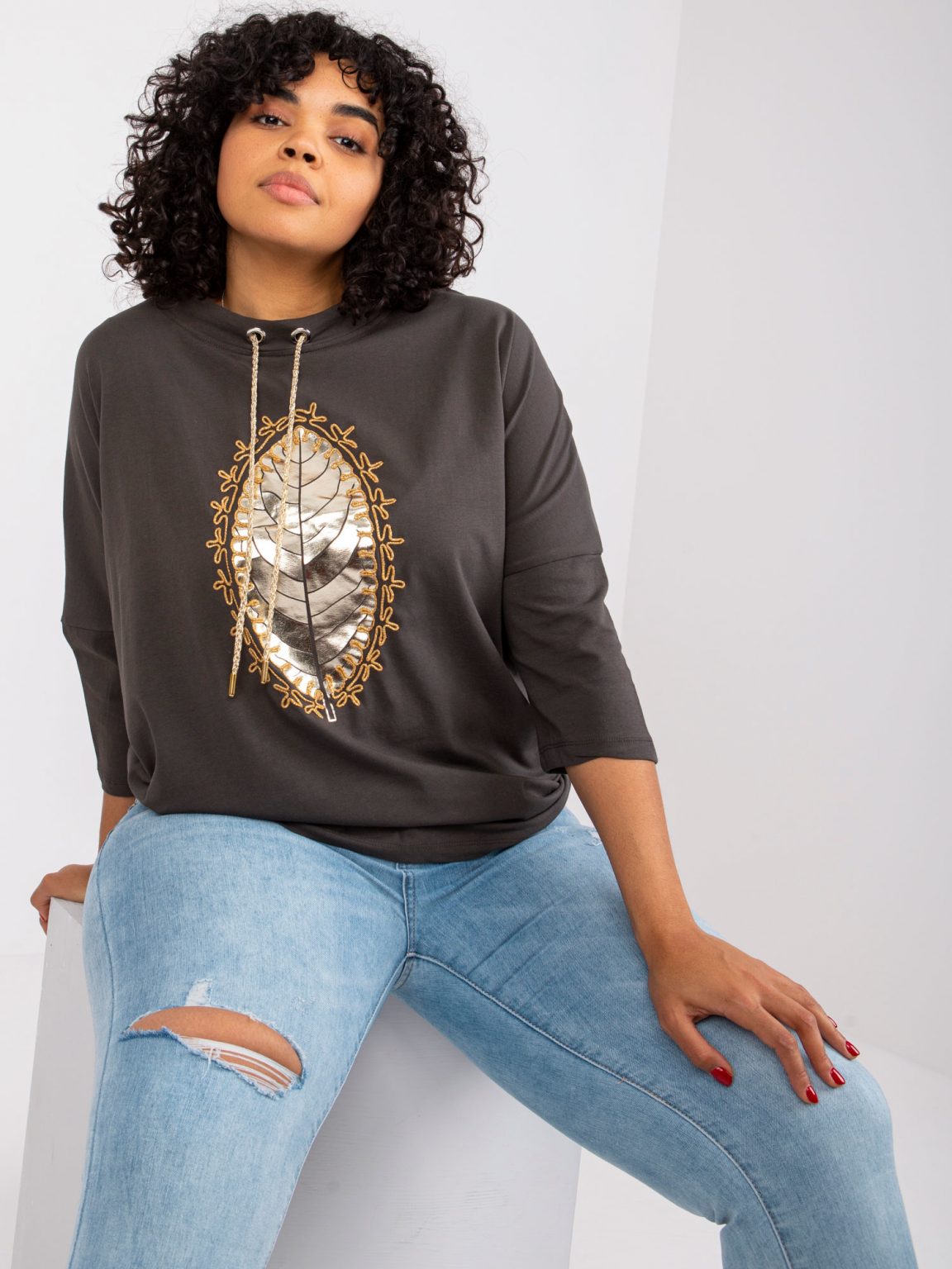 Khaki bluzka plus size z nadrukiem Vera
