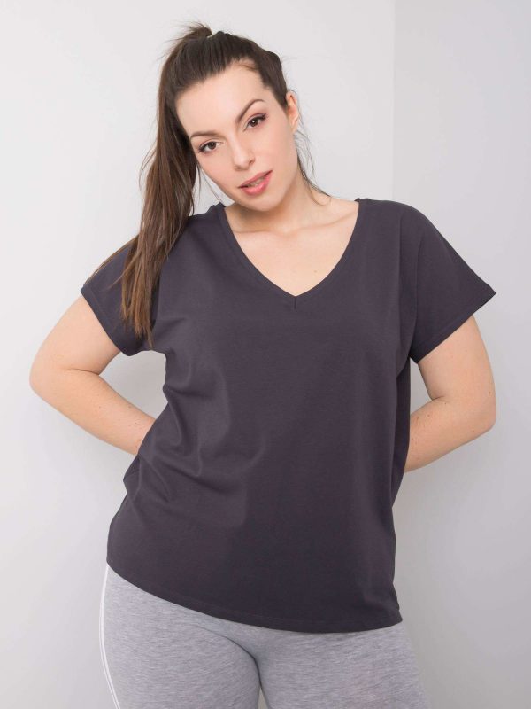 Grafitowy t-shirt w serek plus size Cassie