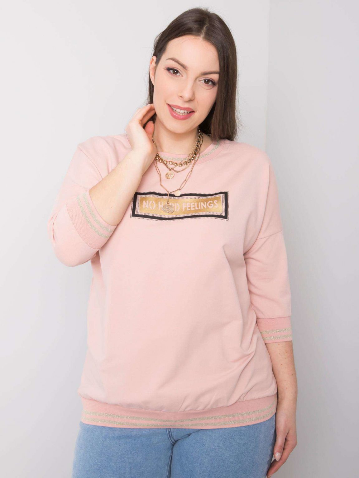 Brudnoróżowa bluza plus size z napisem Kendal