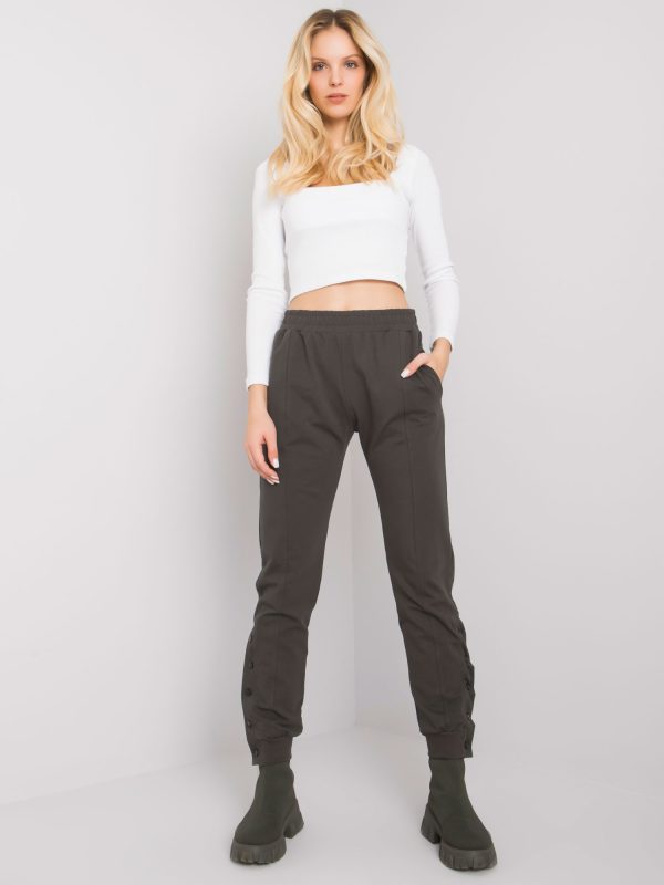 Ciemne khaki spodnie dresowe z guzikami Cindy RUE PARIS