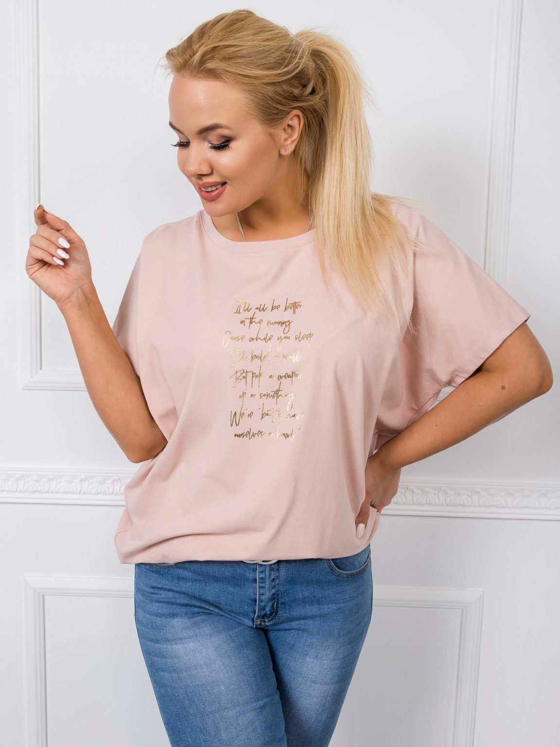 Brudnoróżowa bluzka plus size Jelissa