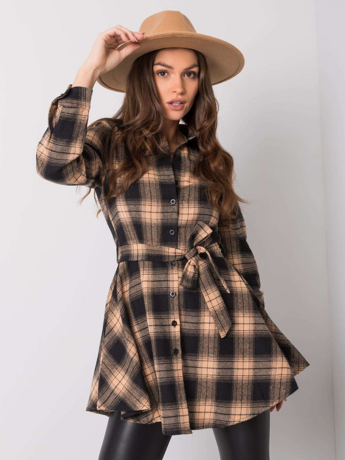 Beżowo-czarna flanelowa tunika Charline