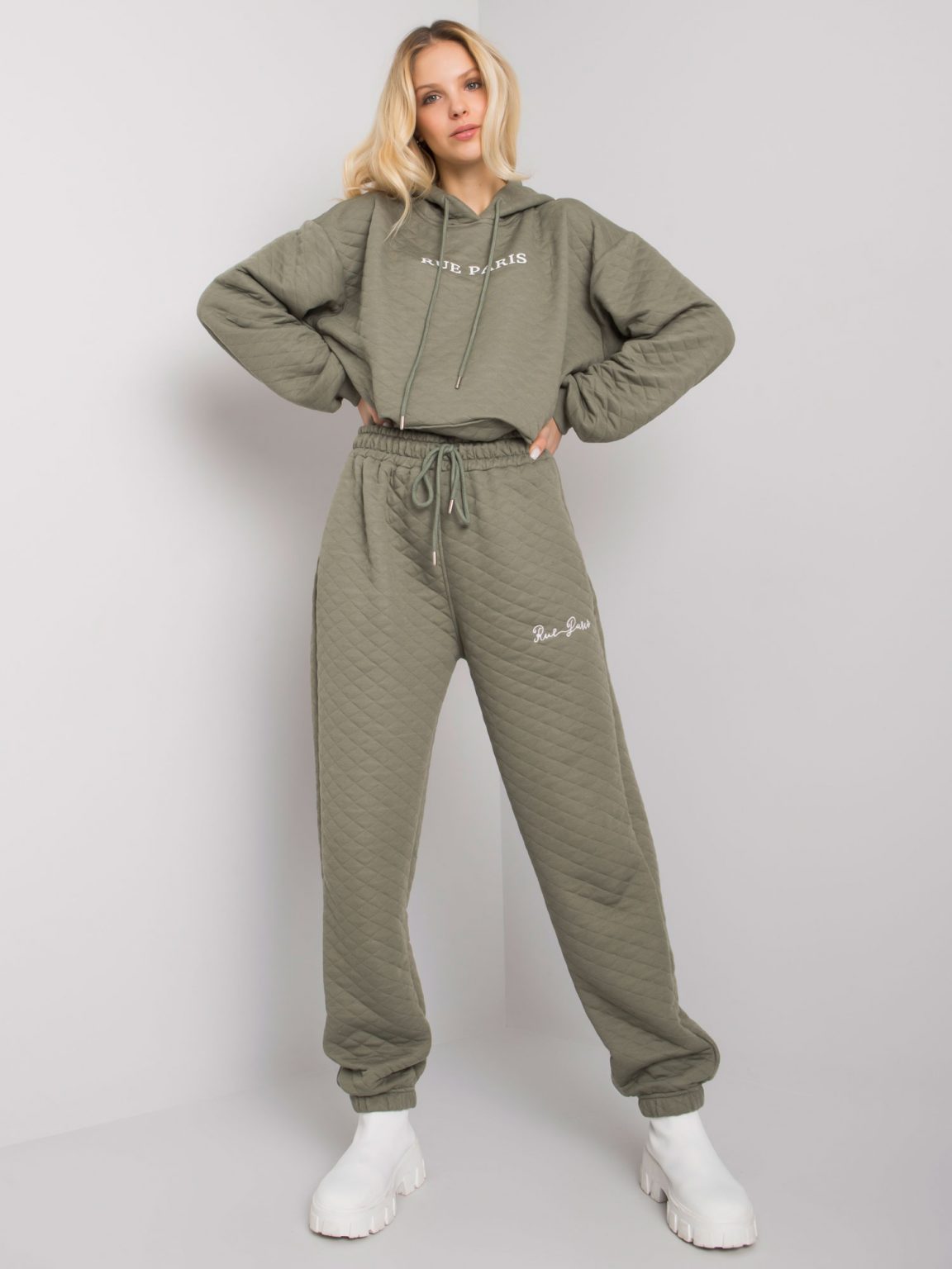 Jasne khaki spodnie dresowe z pikowaniem Naomi RUE PARIS