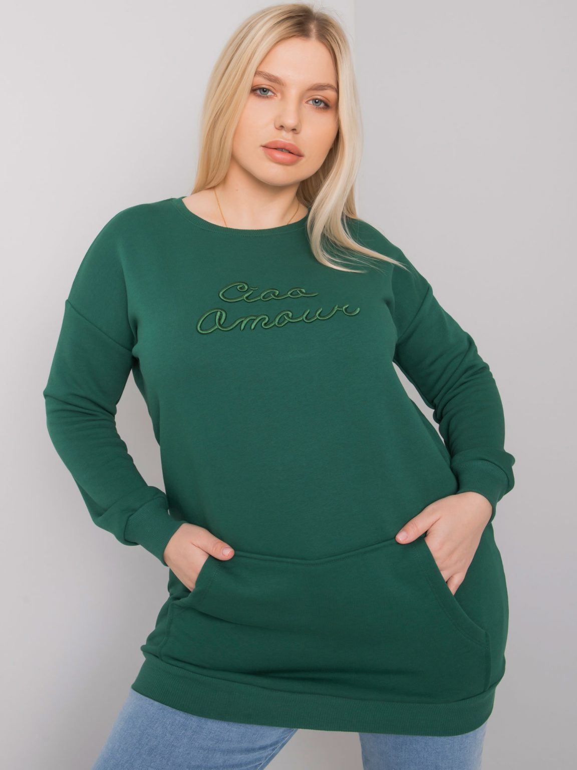 Ciemnozielona długa bluza plus size Easton