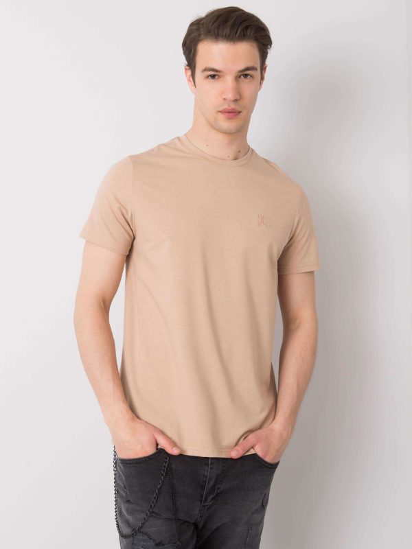 Beżowy t-shirt męski basic Kenneth LIWALI