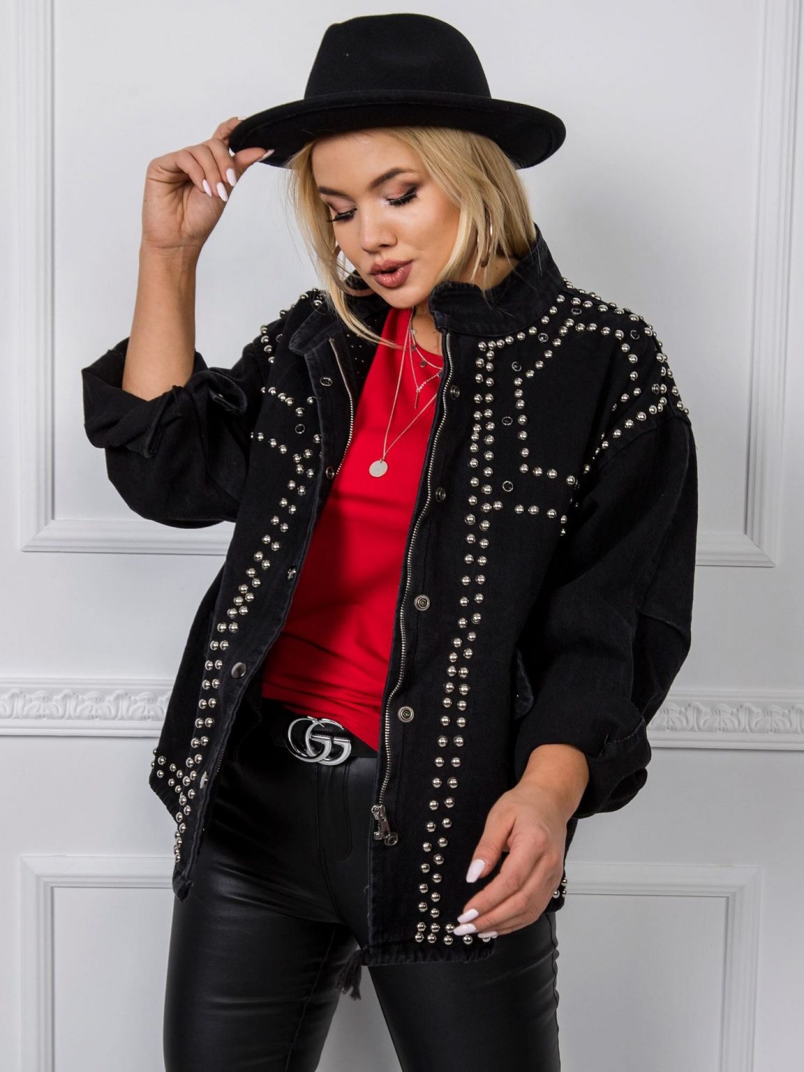 Czarna kurtka jeansowa plus size Gabby