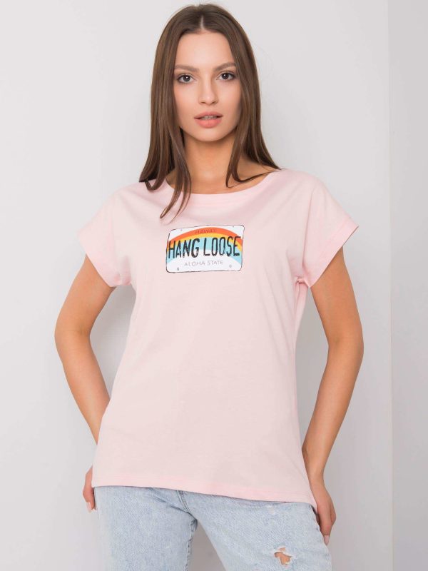 Jasnoróżowy t-shirt z nadrukiem Aloha
