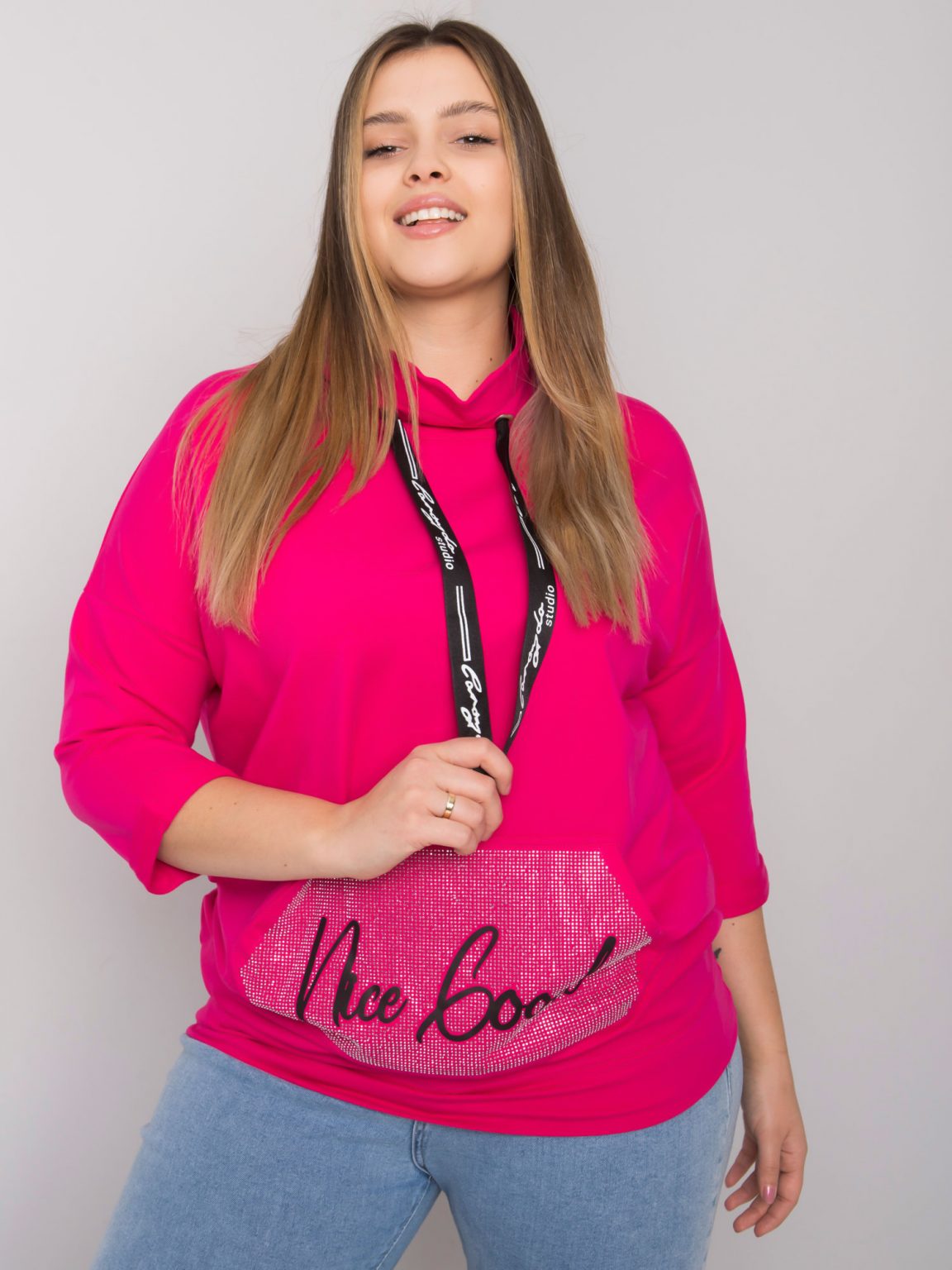 Fuksjowa bluzka plus size z dżetami Crystal