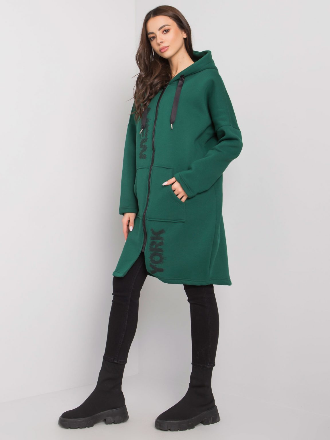 Ciemnozielona bluza rozpinana z kapturem Lorient