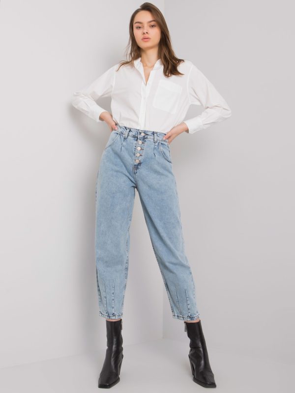 Niebieskie damskie spodnie mom jeans Varenna