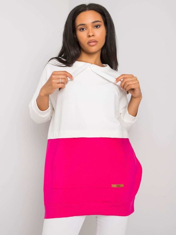 Ecru-fuksjowa bluza plus size bez kaptura Sira