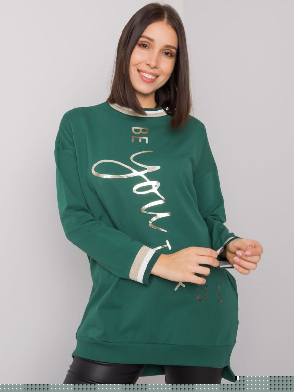 Ciemnozielona bawełniana tunika plus size z napisem Jamellia