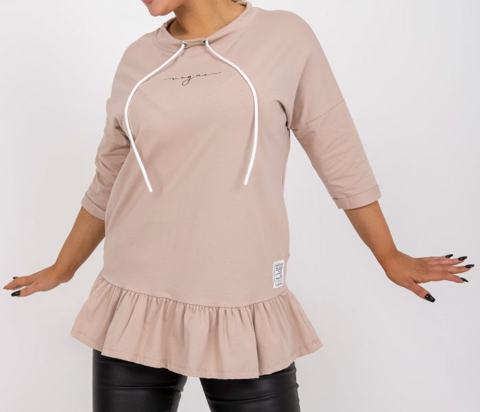 Hurtownia Jasnobeżowa dresowa tunika plus size z falbaną Elisabeth
