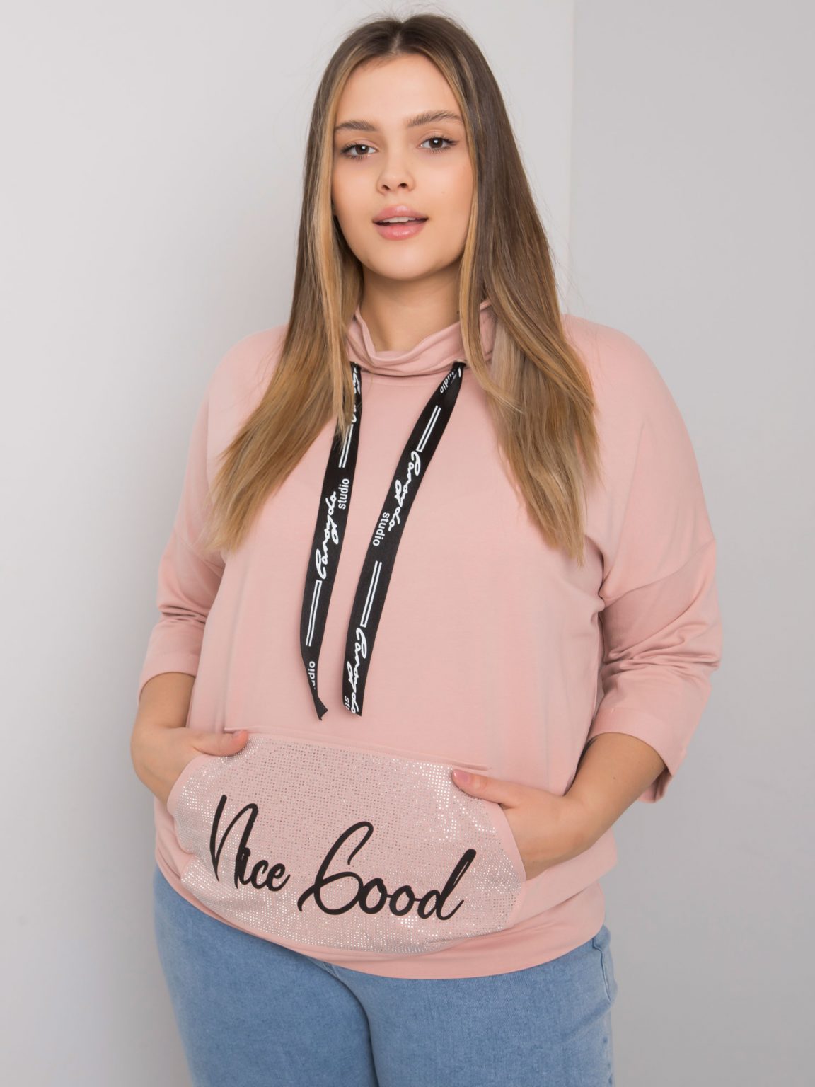 Brudnoróżowa bluzka plus size z dżetami Crystal