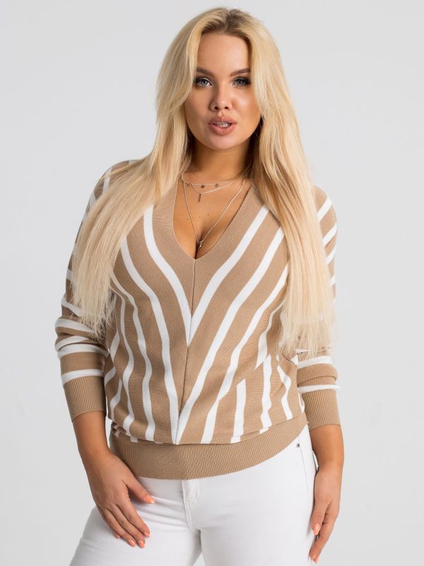 Ciemnobeżowy sweter plus size Bertha