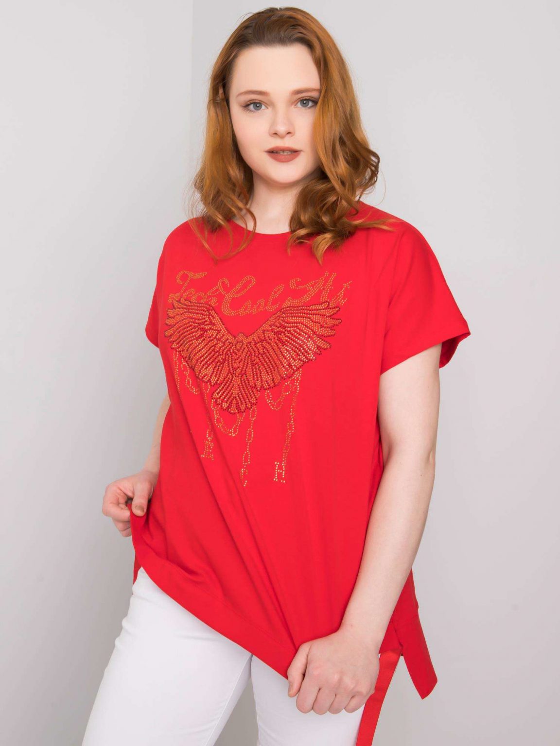 Czerwona bluzka plus size z bawełny Sherry