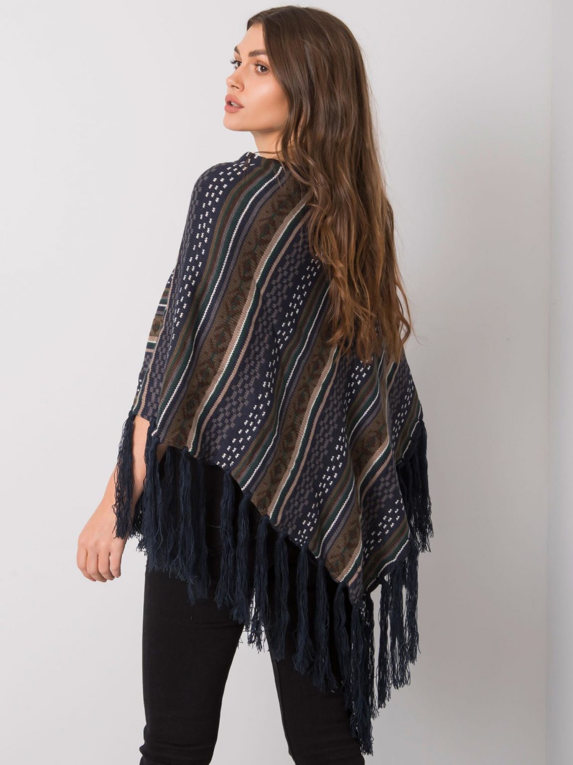Granatowe poncho we wzory Alvinda
