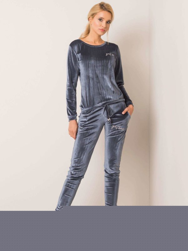 Szaro-niebieski komplet welurowy Iva