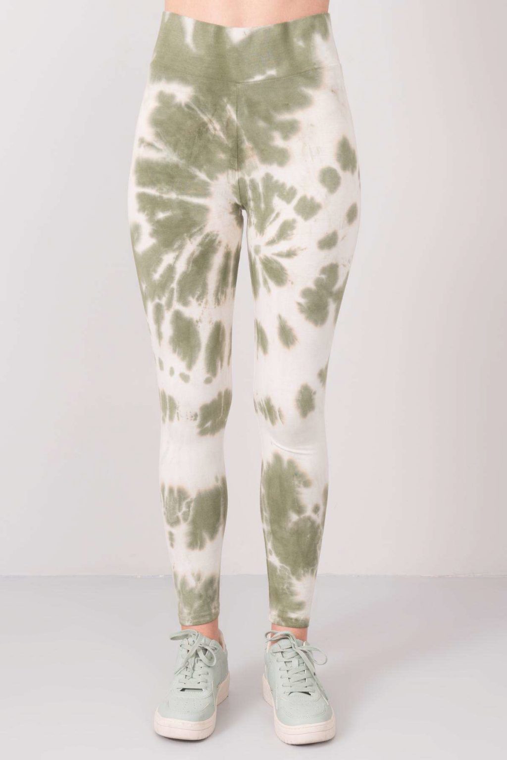 Khaki-białe legginsy bawełniane tie-dye BSL