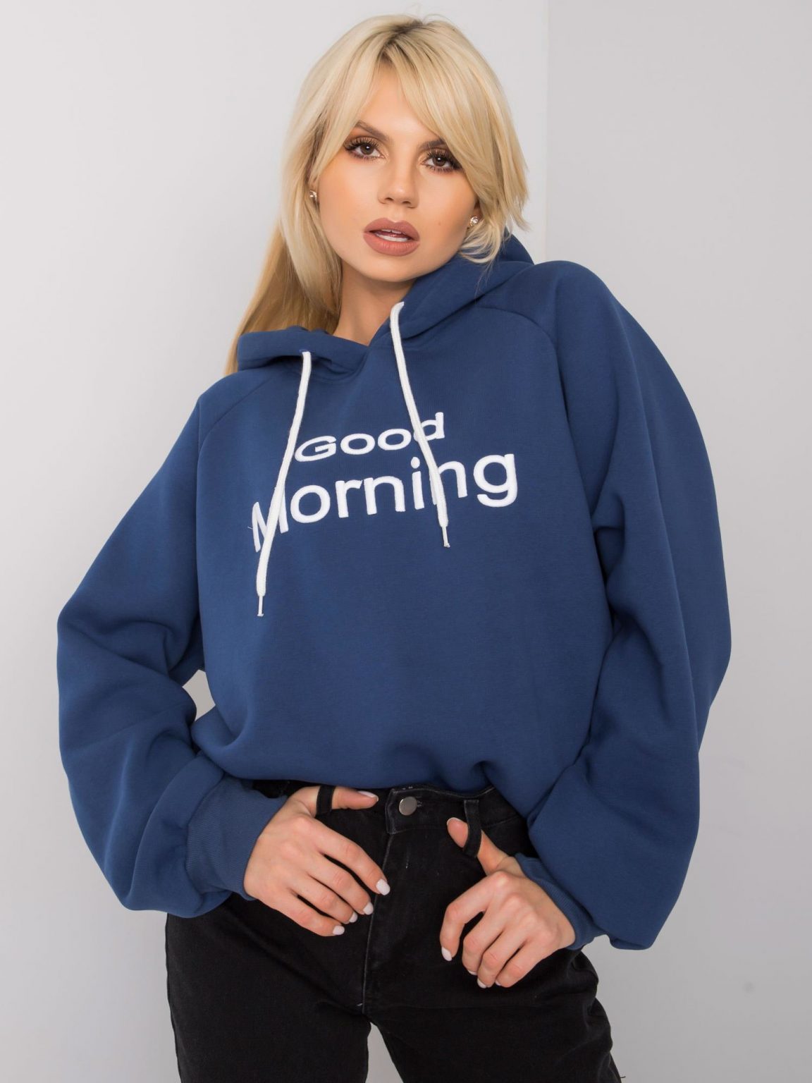Ciemnoniebieska ocieplana bluza oversize z kapturem Alice